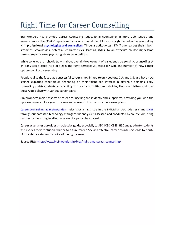 right time for career counselling