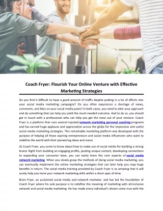 Coach Fryer: Flourish Your Online Venture with Effective Marketing Strategies