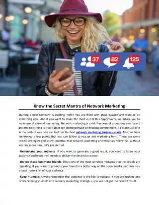 Know the Secret Mantra of Network Marketing