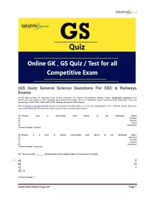 (GS Quiz) General Science Questions For SSC & Railways Exams