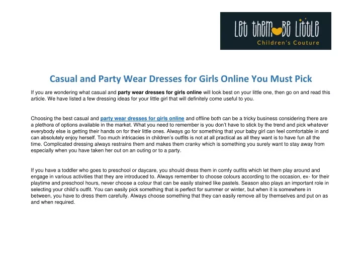 casual and party wear dresses for girls online