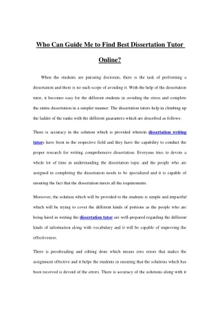 who can guide me to find best dissertation tutor