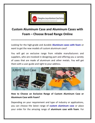 Custom Aluminum Case and Aluminum Cases with Foam – Choose Broad Range Online