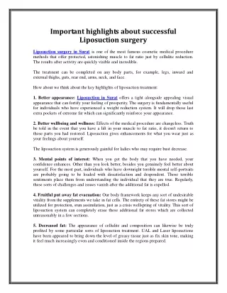 Important highlights about successful Liposuction surgery