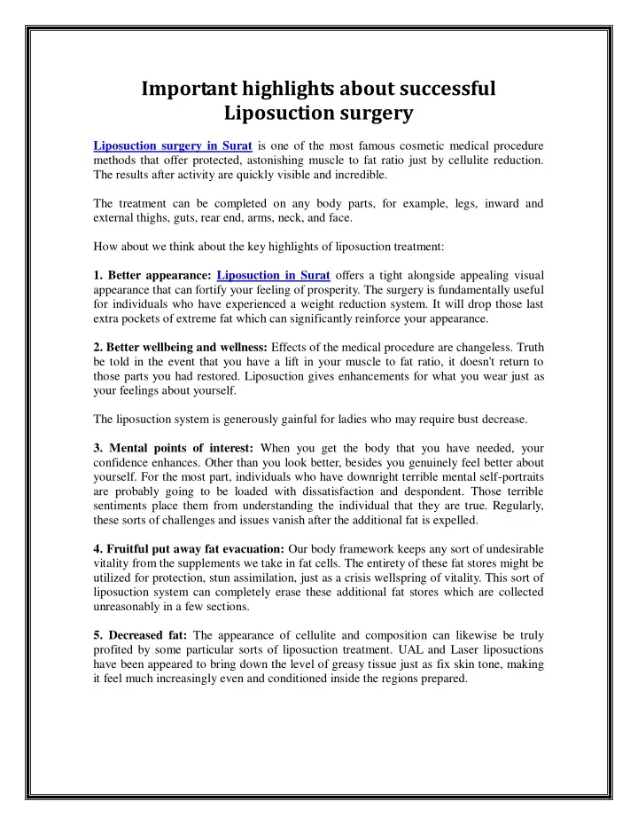 important highlights about successful liposuction