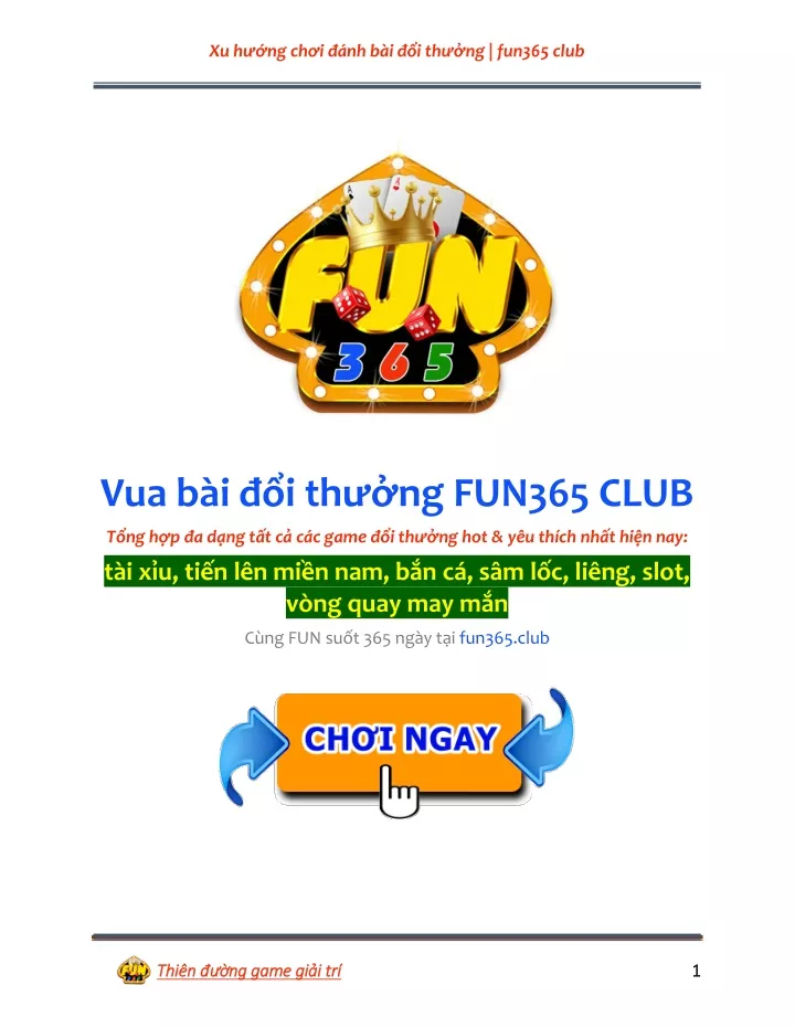 xu h ng ch i nh b i i th ng fun365 club