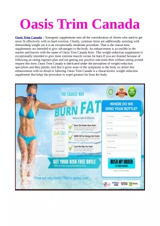 Oasis Trim Canada : Diet Pills, Reviews, "Warning" Benefits, Price & Buy?