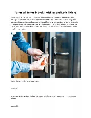 technical terms in lock smithing and lock picking