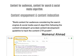Audience, Content engagement, Content indexation, search and social media algorithm