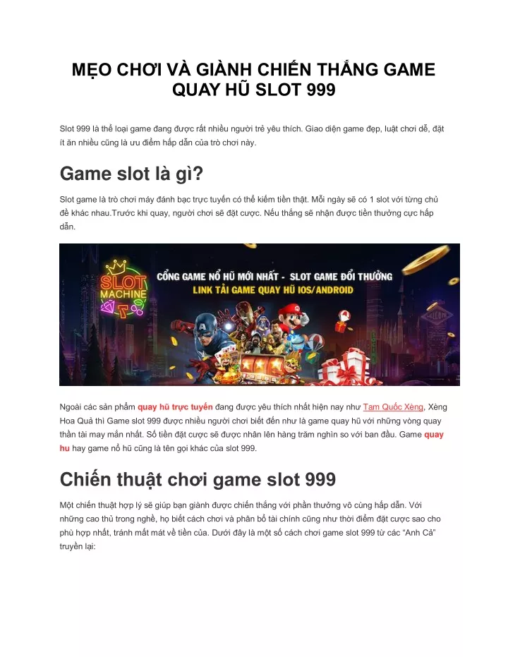 m o ch i v gi nh chi n th ng game quay h slot 999