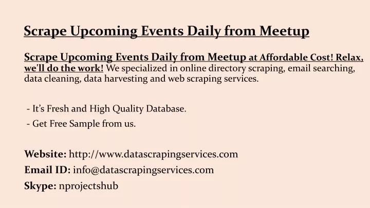 scrape upcoming events daily from meetup