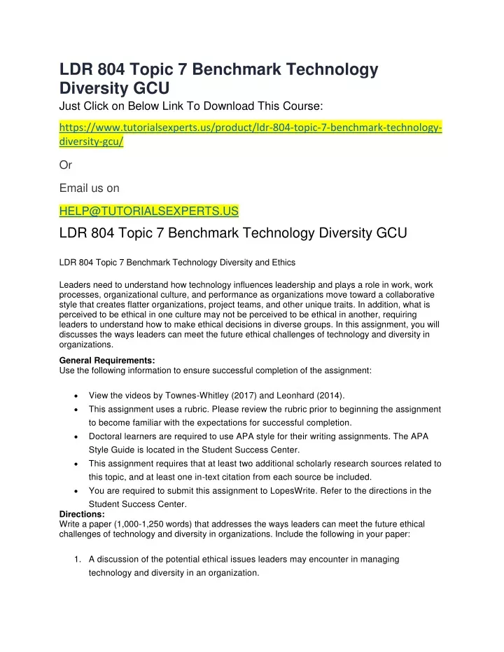 ldr 804 topic 7 benchmark technology diversity
