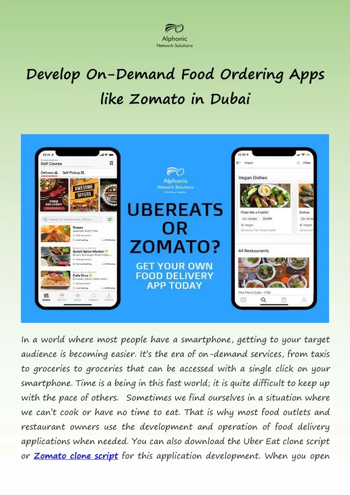 develop on demand food ordering apps like zomato
