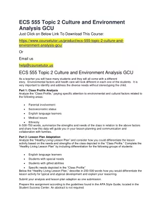 ECS 555 Topic 2 Culture and Environment Analysis GCU