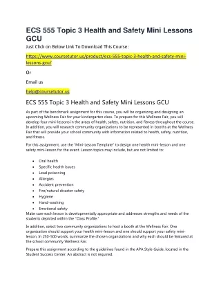 ECS 555 Topic 3 Health and Safety Mini Lessons GCU