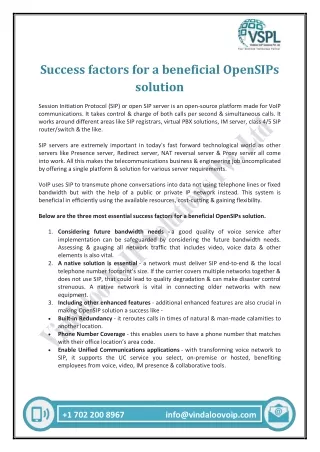 success factors for a beneficial opensips solution
