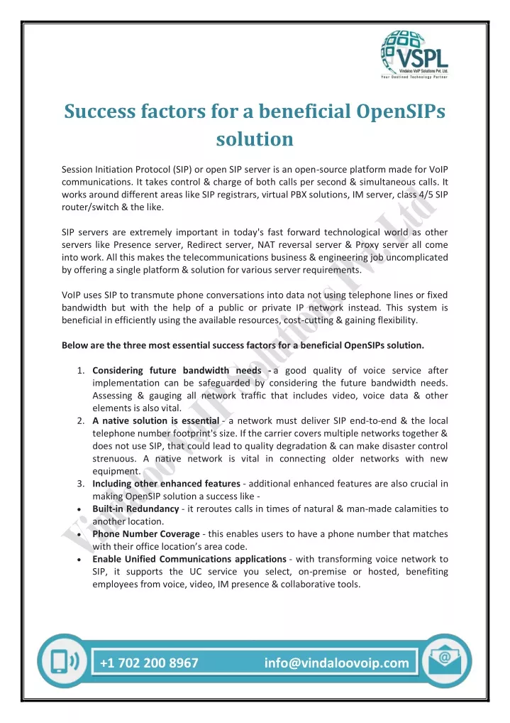 success factors for a beneficial opensips solution