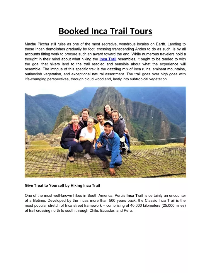 booked inca trail tours