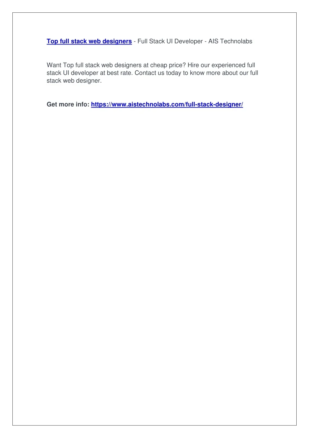 PPT - Top full stack web designers - Full Stack UI Developer - AIS ...