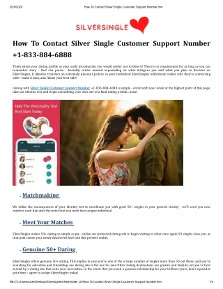 How To Contact Silver Single Customer Support Number  1-833-884-6888 ?