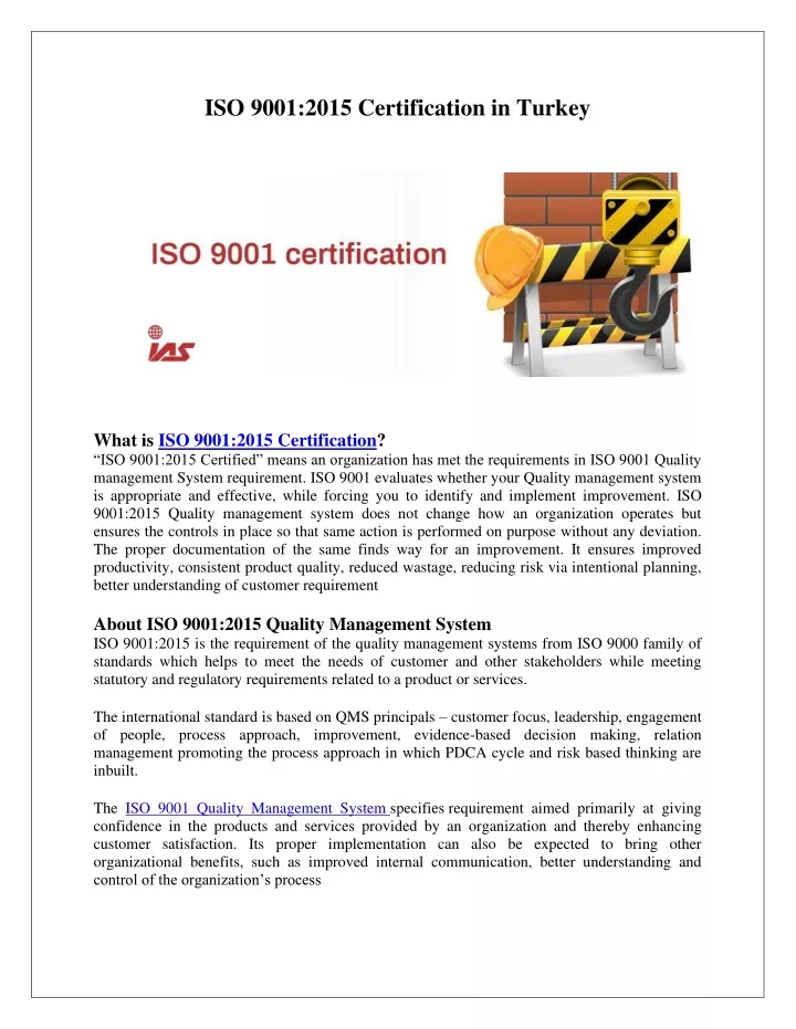 iso 9001 2015 certification in turkey