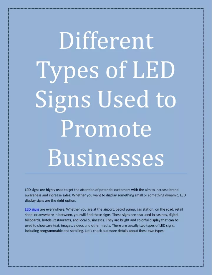 different types of led signs used to promote