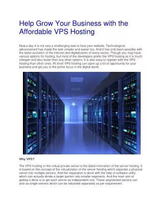 Help Grow Your Business with the Affordable VPS Hosting