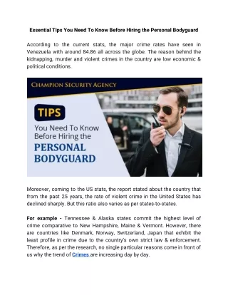 Tips You Need To Know Before Hiring the Personal Bodyguard