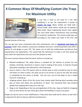 4 common ways of modifying custom ute trays