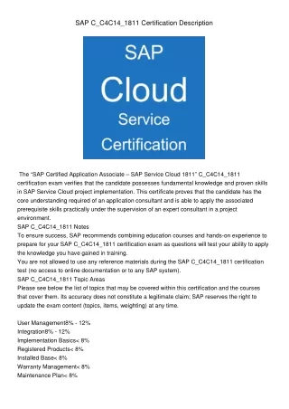 sap c c4c14 1811 certification description