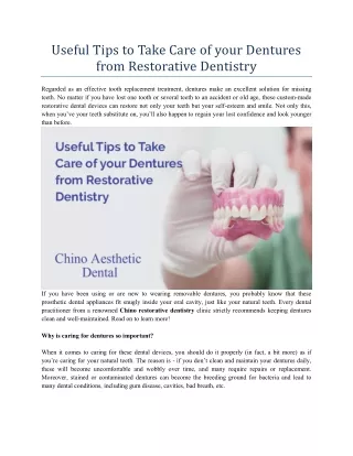 Useful Tips to Take Care of your Dentures from Restorative Dentistry