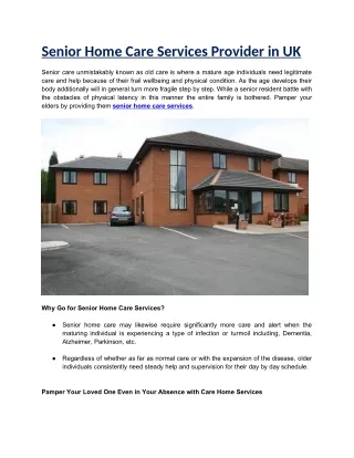 Senior Home Care Services Provider in UK