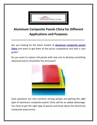 Aluminum Composite Panels China for Different Applications and Purposes