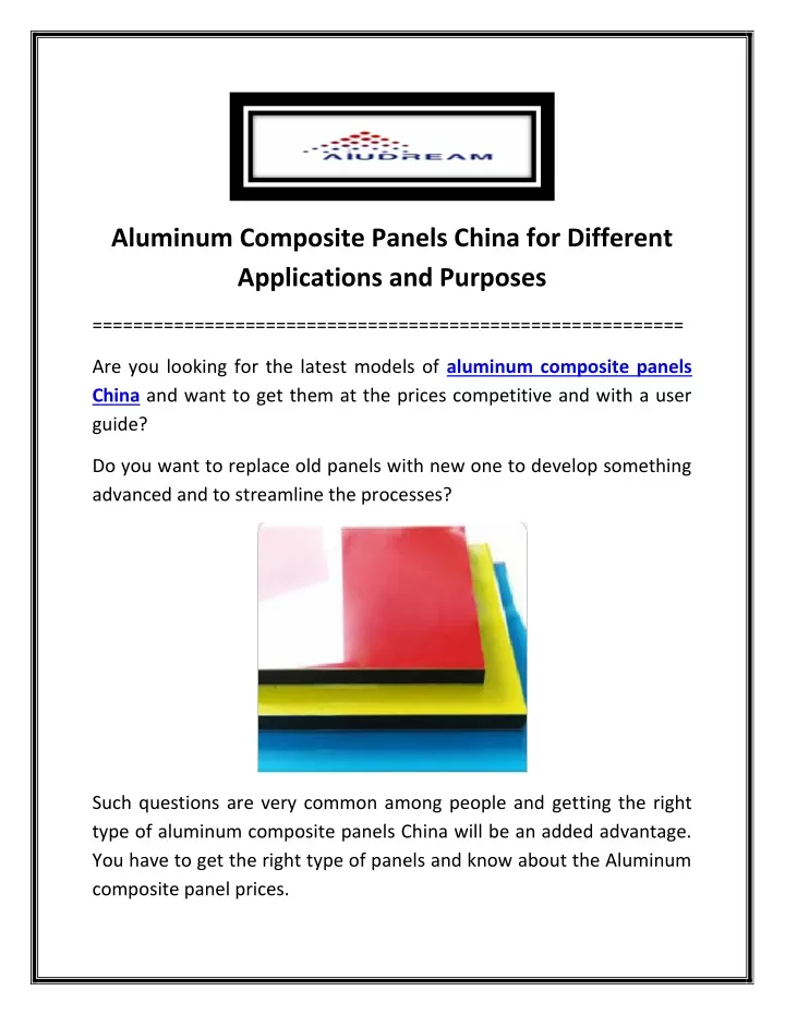 aluminum composite panels china for different