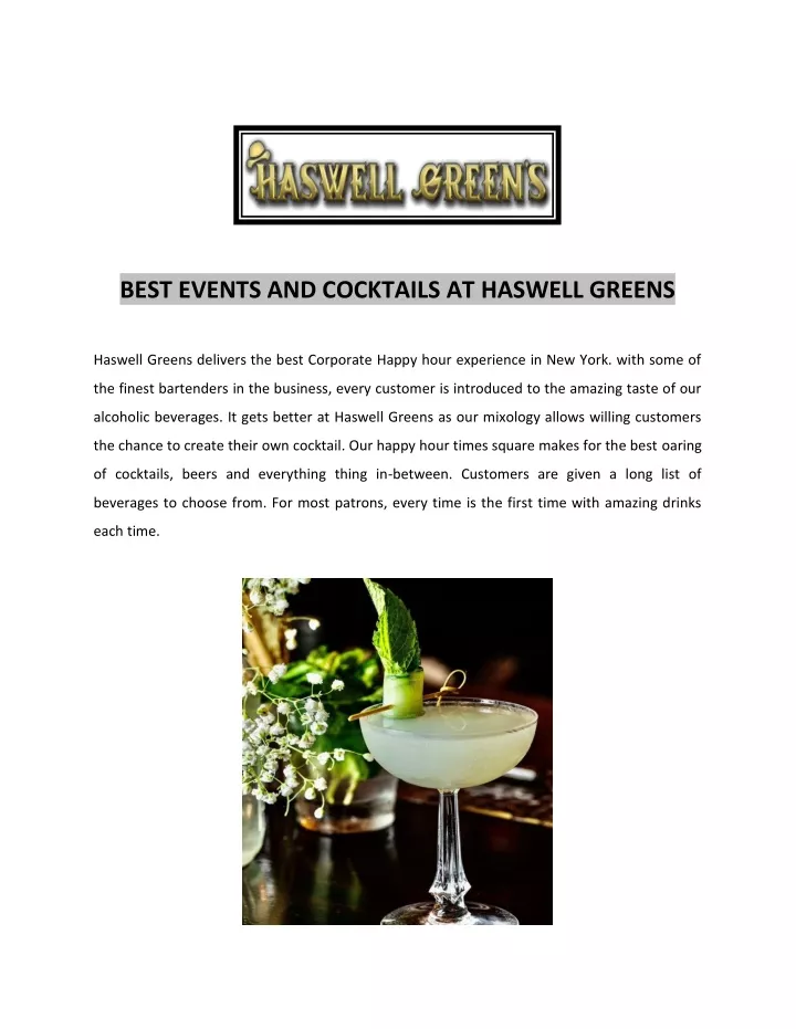 best events and cocktails at haswell greens