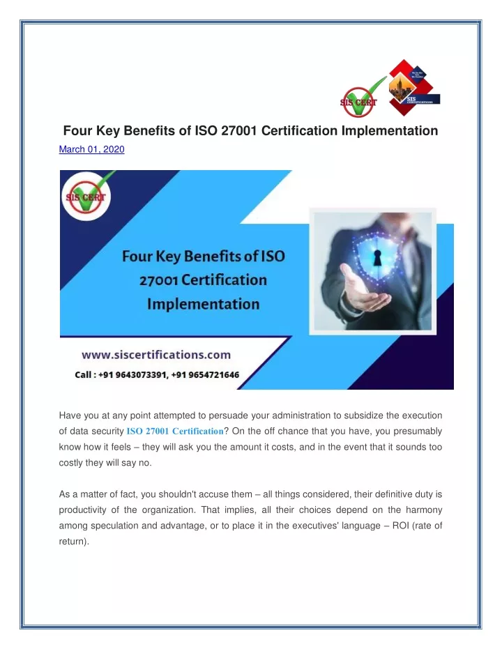 four key benefits of iso 27001 certification