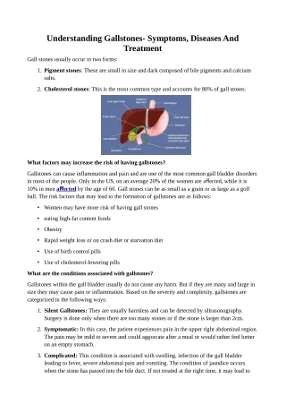 Understanding Gallstones- Symptoms, Diseases And Treatment