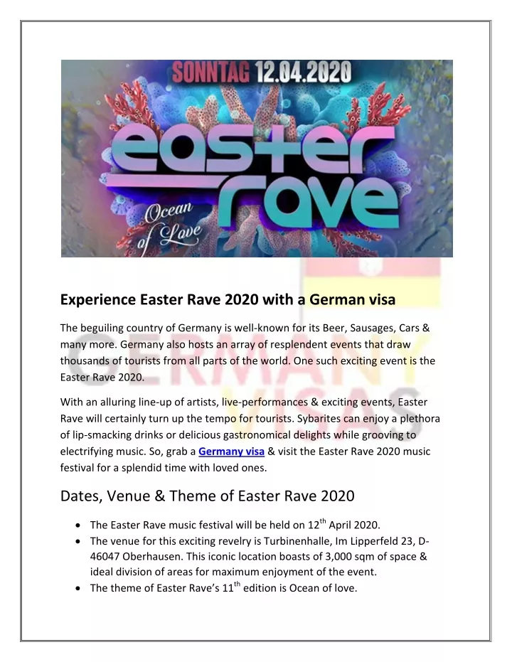 experience easter rave 2020 with a german visa