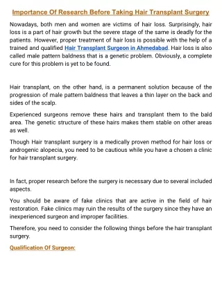 Importance Of Research Before Taking Hair Transplant Surgery