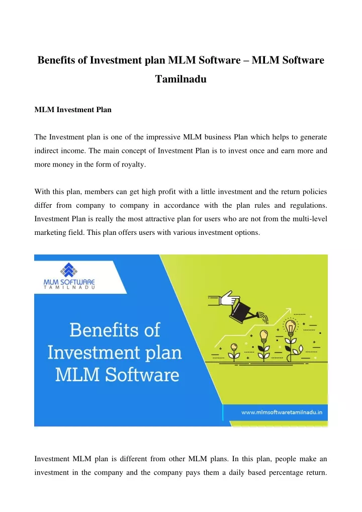 benefits of investment plan mlm software