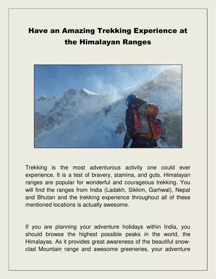 have an amazing trekking experience