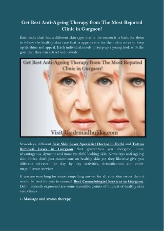 Get Best Anti-Ageing Therapy from The Most Reputed Clinic in Gurgaon!