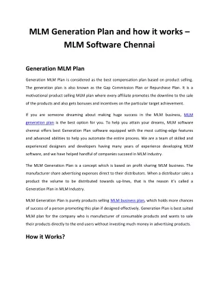 mlm generation plan and how it works mlm software