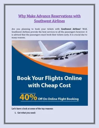 Why Make Advance Reservations with Southwest Airlines
