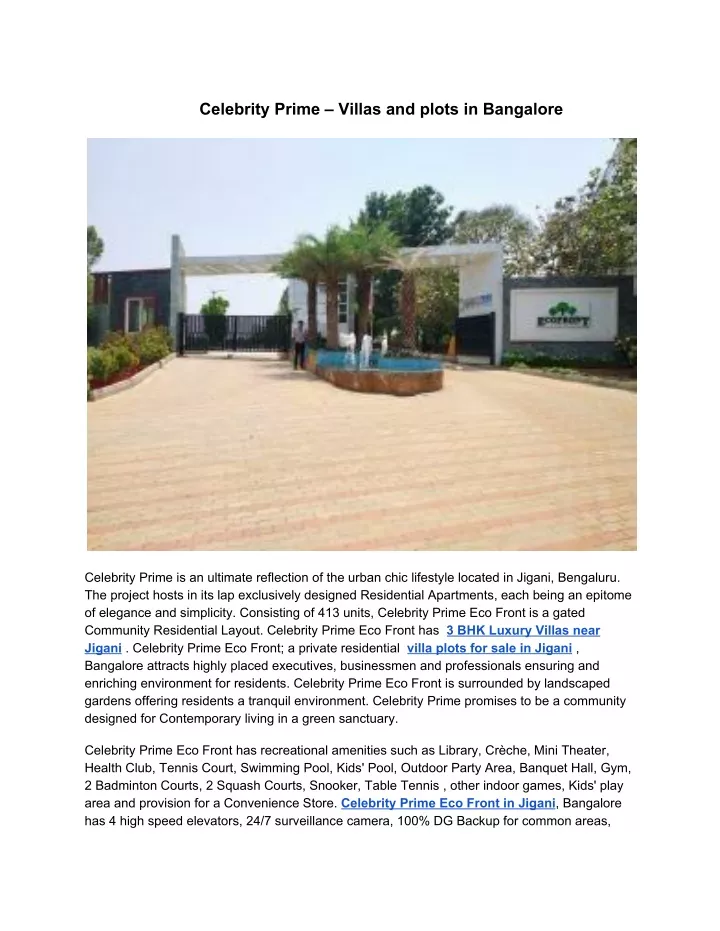 celebrity prime villas and plots in bangalore