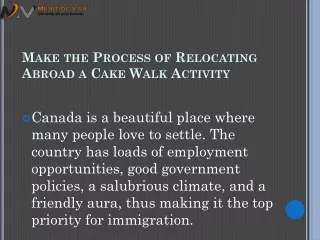 Make the Process of Relocating Abroad a Cake Walk Activity
