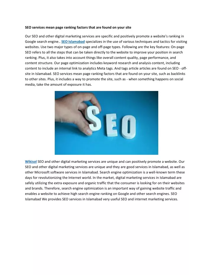 seo services mean page ranking factors that