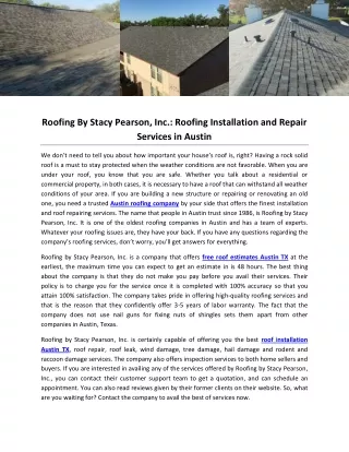 Roofing By Stacy Pearson, Inc.: Roofing Installation and Repair Services in Austin