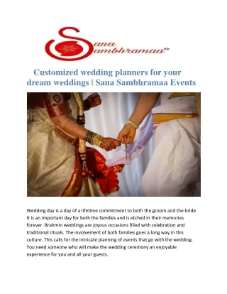 Customized wedding planners for your dream weddings | Sana Sambhramaa Event