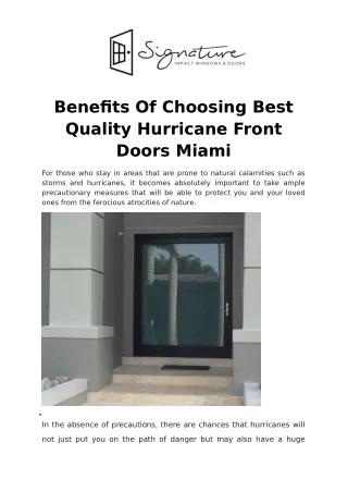 Benefits Of Choosing Best Quality Hurricane Front Doors Miami